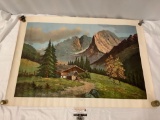 Vintage mountain scene art print: Pillars of the Sky by Paul Kaiser, approx 41 x 29 in.