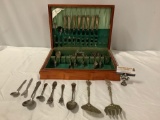 Mixed lot of vintage flatware in wood case. See pics.