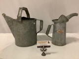 2 pc. lot of vintage steel watering cans. See pics.