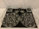 6 pc. lot of crystal / thick glass home decor: serving plates, square dishes, Star candle holders.