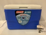 Coleman plastic cooler, 36 qts., approx 22 x 15 x 12 in.