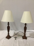 Pair of modern table lamps with shades, tested and working, approx 12 x 29 in.
