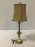 Modern table lamp w/ shade, tested/working, approx 10 x 28 in.