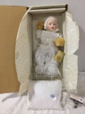 Franklin Heirloom Dolls porcelain baby doll w/ tag, appears unused, approx 11 x 26 x 6 in.