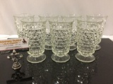 7 pc. lot if thick glass drinking glasses, approx 3.5 x 6 in.