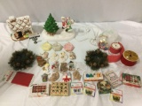 Lg. collection of vintage /modern ceramic Christmas tree ornaments, gingerbread house, lighted