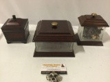 3 pc. lot of Bombay Company wood jewelry music box / glass and wood boxes