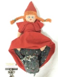 Vintage handmade folk art reversible stuffed toy doll: Little Red Riding Hood / Big Bad Wolf, approx