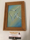 Small framed original seagull painting signed by artist Marion R. Jayne, approx 7 x 10 in.