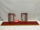 New with box red tile and wooden bathroom shelf w/ red metal hangers