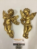 Vintage wall hanging composite Cupid angel sculptures, approx 6 x 10 in.