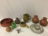 10 pc. lot of stoneware home decor: pitcher, bottle vase, snack bowls, Pigeon Forge,