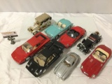 8 pc. lot if large scale diecast car replicas. b Burango. One is damaged, sold as is.