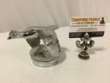Vintage chrome goose shaped bird gas cap cover, approx 3 x 3 x 5 in.