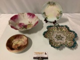 4 pc. lot of vintage hand painted Limoges France/ bowls / plate: PS Germany, Nippon