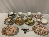 13 pc. lot of fine china tea cups /saucers, ripple edge bowls: Norcrest, James Kent, Royal Albert,
