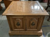 Vintage Riverside wood end table cabinet , approx 27 x 27 x 21 in. Shows finish wear.