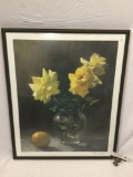 Framed hand signed/ numbered lithograph floral still life art print, 237/400, approx 24 x 29 in.