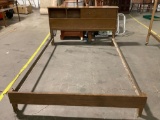 Vintage queen size bed frame and headboard with storage, approx 57 x 88 x 33 in.