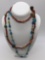 Pair of fashion necklaces turquoise and glass bead and coral w / various beads inc turquoise