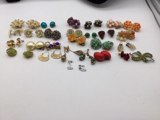 Large selection of matching pairs of vintage earrings