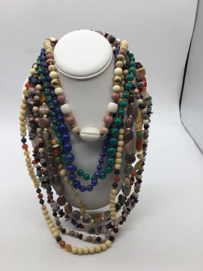 Large selection of beaded and assorted polished stone necklaces