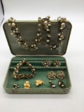 Lot of antique and vintage fashion jewelry with jewelry box