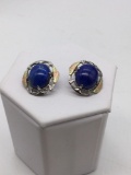Beautiful pair of sterling silver clip on earrings with lapis stone setting and black hills gold