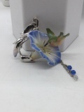 Franz porcelain morning glory hummingbird pendant with crystal danglers
