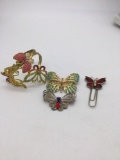 Butterfly jewelry collection , cuff bracelet, and brooches / pins . one is antique
