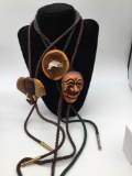 Hand crafted and unusual wooden bolo tie pendants with bolo ties