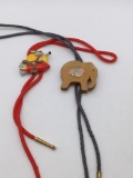 Dumbo the elephant and Wylie coyote bolo ties