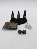 Collection off assorted jewelry, silver rings , silver earrings , crystal pendant and earrings ,