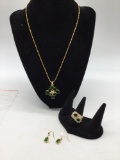 Gorgeous gold plated matching emerald and diamond colored fashion set