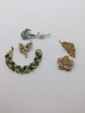 Nice selection of Vintage Signed Coro fashion jewelry, 4 brooches, and a bracelet
