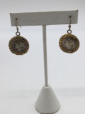 Pair of silver Mercury dime earrings in bezels/ 1938 and 1942
