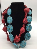 Large chunk style coral ? Necklace and a polished oval turquoise necklace