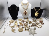 Nice selection of gold toned , enamel and rhinestone estate jewelry / number of pieces signed