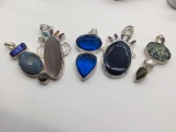 5 large heavy marked .925 silver pendants with various stones