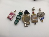 5 large heavy marked 925 silver pendants with various stones