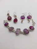 Heavy marked .925 silver bracelet and 2 sets of matching earrings