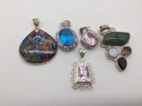 5 large marked .925 on clasp silver heavy pendants with various stones
