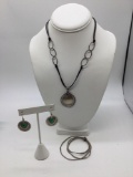 High end Signed Silpada .925 hammered sterling silver set , necklace , pendant , earrings