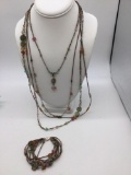 2 beaded glass and stone necklaces , and bracelets w/ .925 sterling clasp and accents