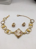 Gorgeous vintage 10k gold filled cameo bracelet and matching earrings earrings are marked 1968