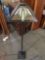 Parlor standing lamp w/ stained glass shade, tested/working, approx 18 x 65 in.