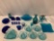 22 pc. lot of vintage blue glass decor pieces; bowls, bottle, moon dish, candy dishes
