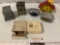 6 pc. lot of vintage coin banks: wooden house, Gerret Tri-Coin w/ box, Army Safe and more