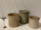 3 pc. lot of vintage stoneware ceramic crocks; Pacific Stoneware Portland Or. 2 gal. / 3 gal.,