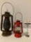 2 pc. Antique kerosene camp lanterns, Winged Wheel no. 400, made in Japan, both w/ glass/handle